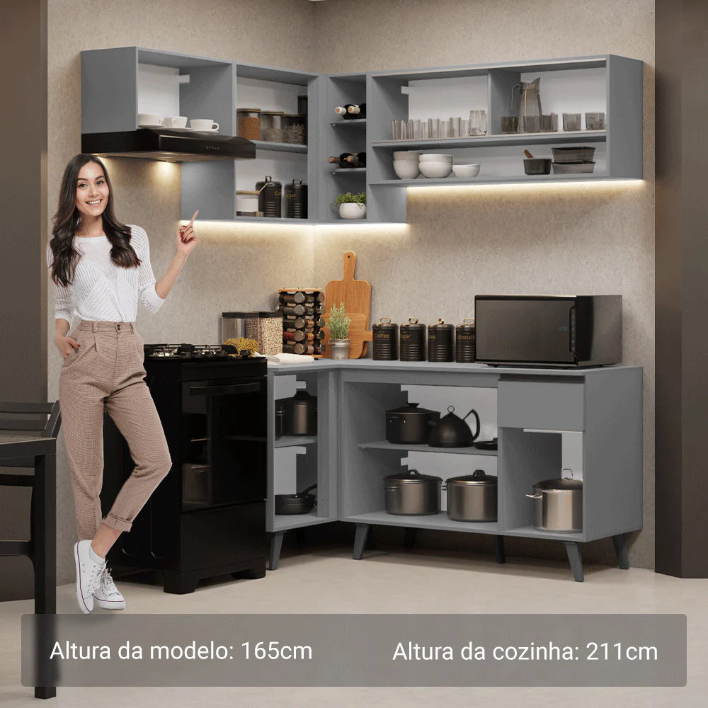 Armário de Cozinha Completa de Canto 325cm Cinza Nice Madesa 04 - Image 5