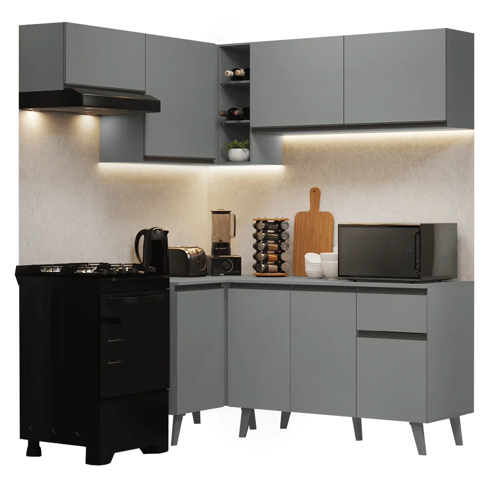 Armário de Cozinha Completa de Canto 325cm Cinza Nice Madesa 06 - Image 2