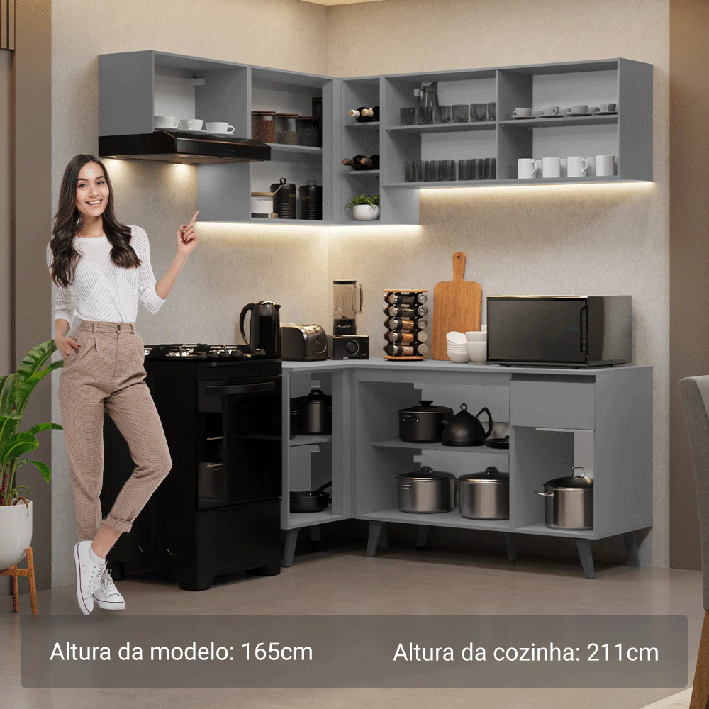 Armário de Cozinha Completa de Canto 325cm Cinza Nice Madesa 06 - Image 5