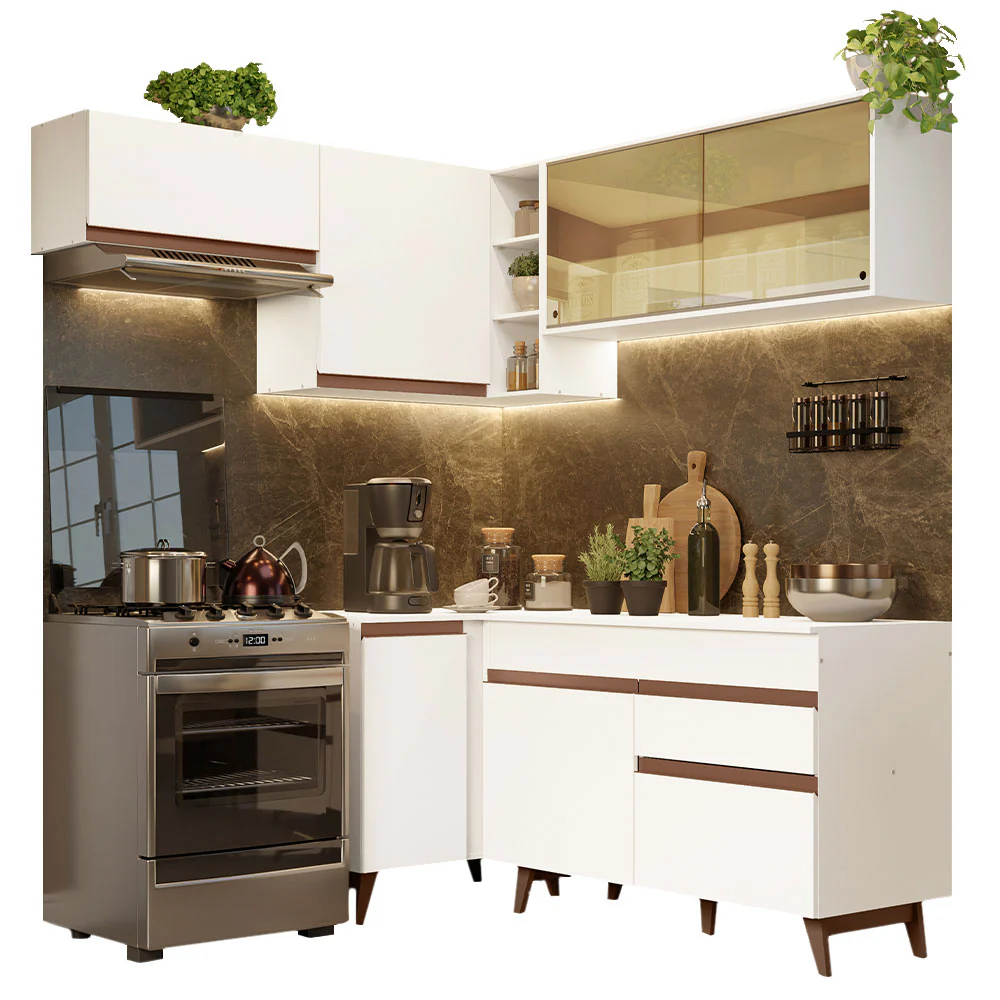 Armário de Cozinha Completa de Canto 332cm Branco Reims Madesa 03 - Image 2
