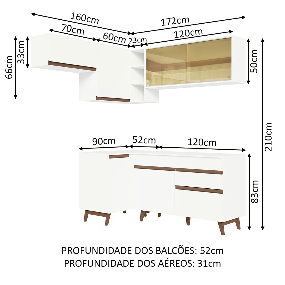 Armário de Cozinha Completa de Canto 332cm Branco Reims Madesa 03 - Image 3
