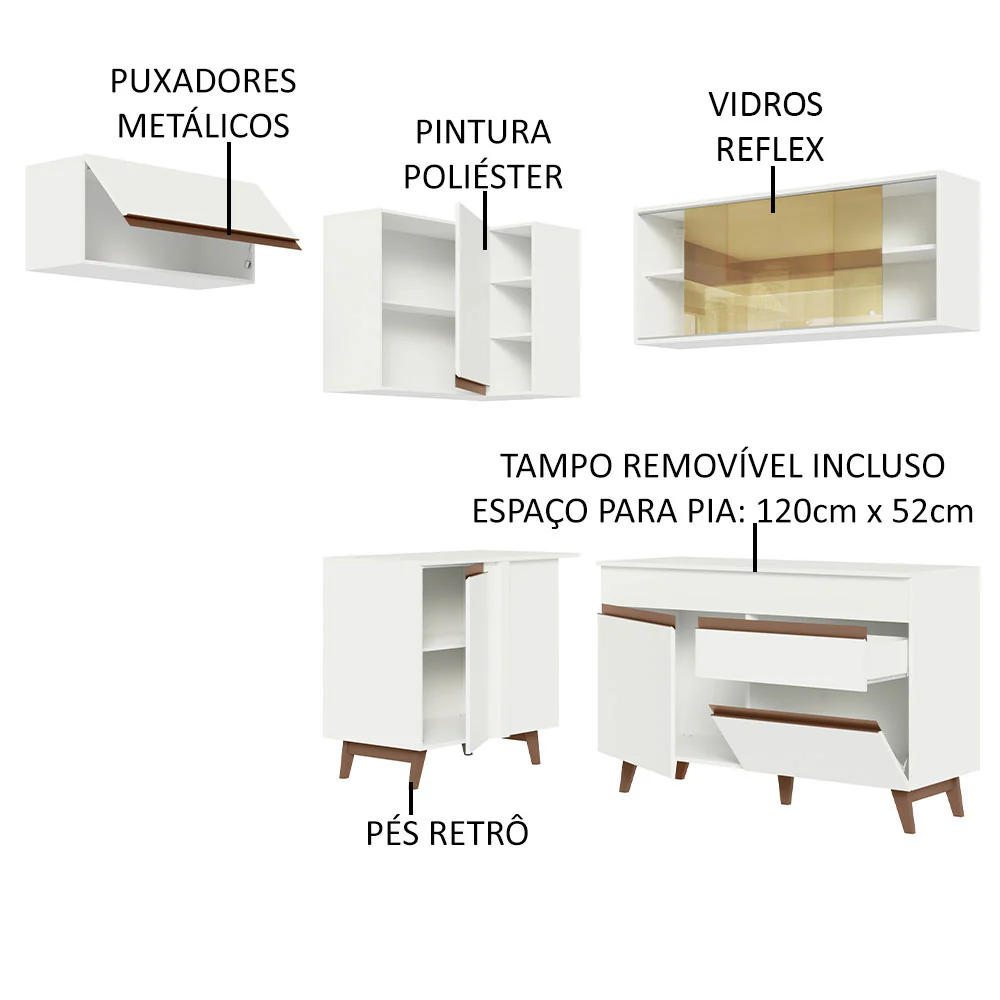 Armário de Cozinha Completa de Canto 332cm Branco Reims Madesa 03 - Image 4