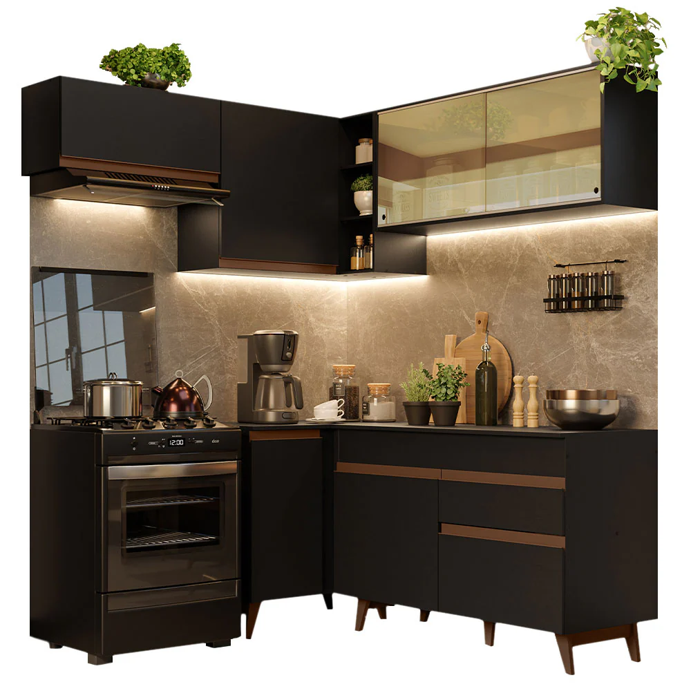 Armário de Cozinha Completa de Canto 332cm Preto Reims Madesa 03 - Image 2