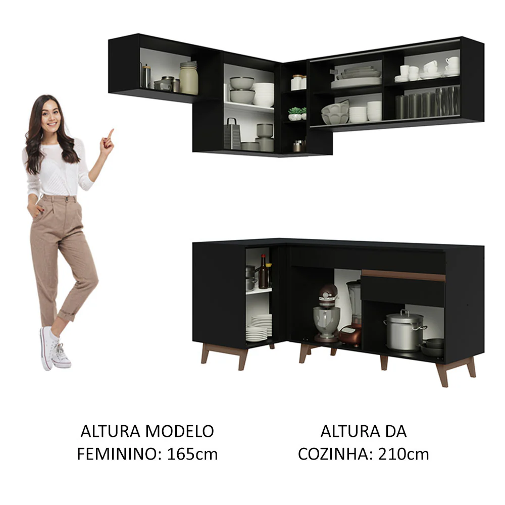 Armário de Cozinha Completa de Canto 332cm Preto Reims Madesa 03 - Image 5