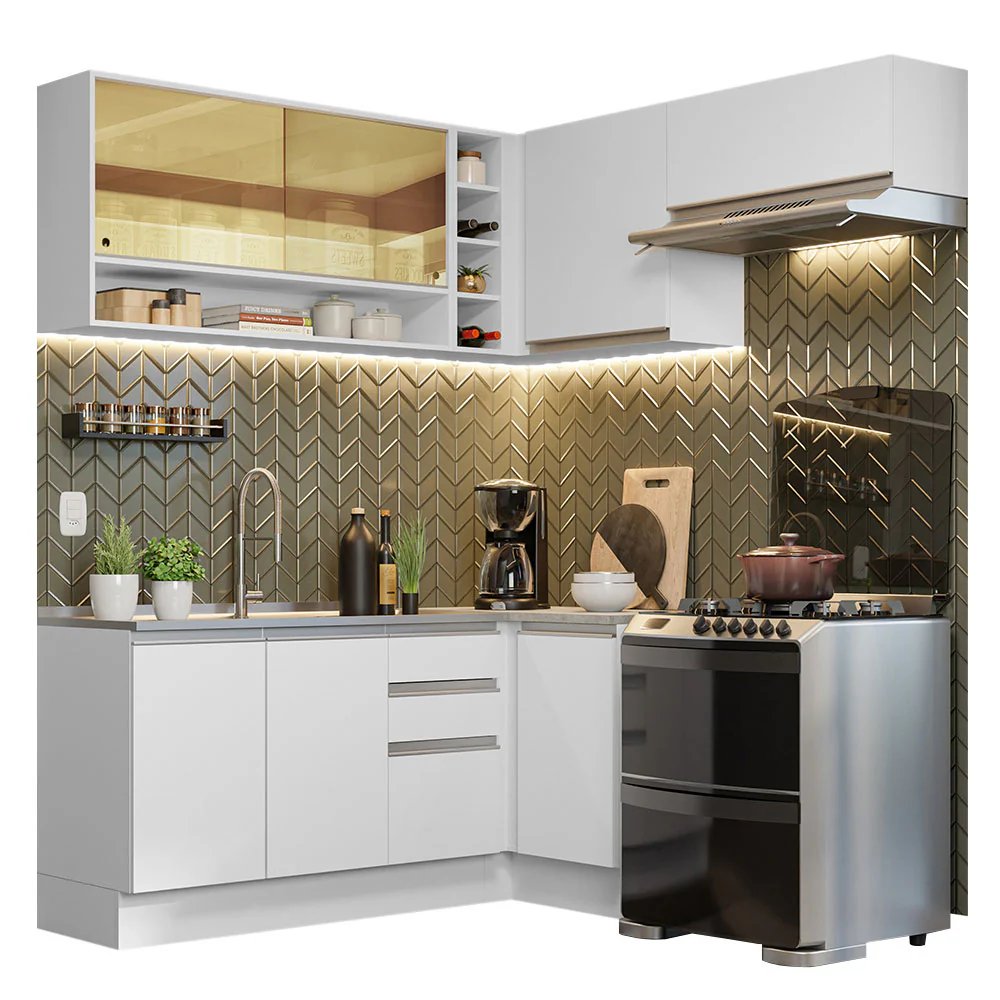 Armário de Cozinha Completa de Canto 349cm Branco Glamy Madesa 06 - Image 2