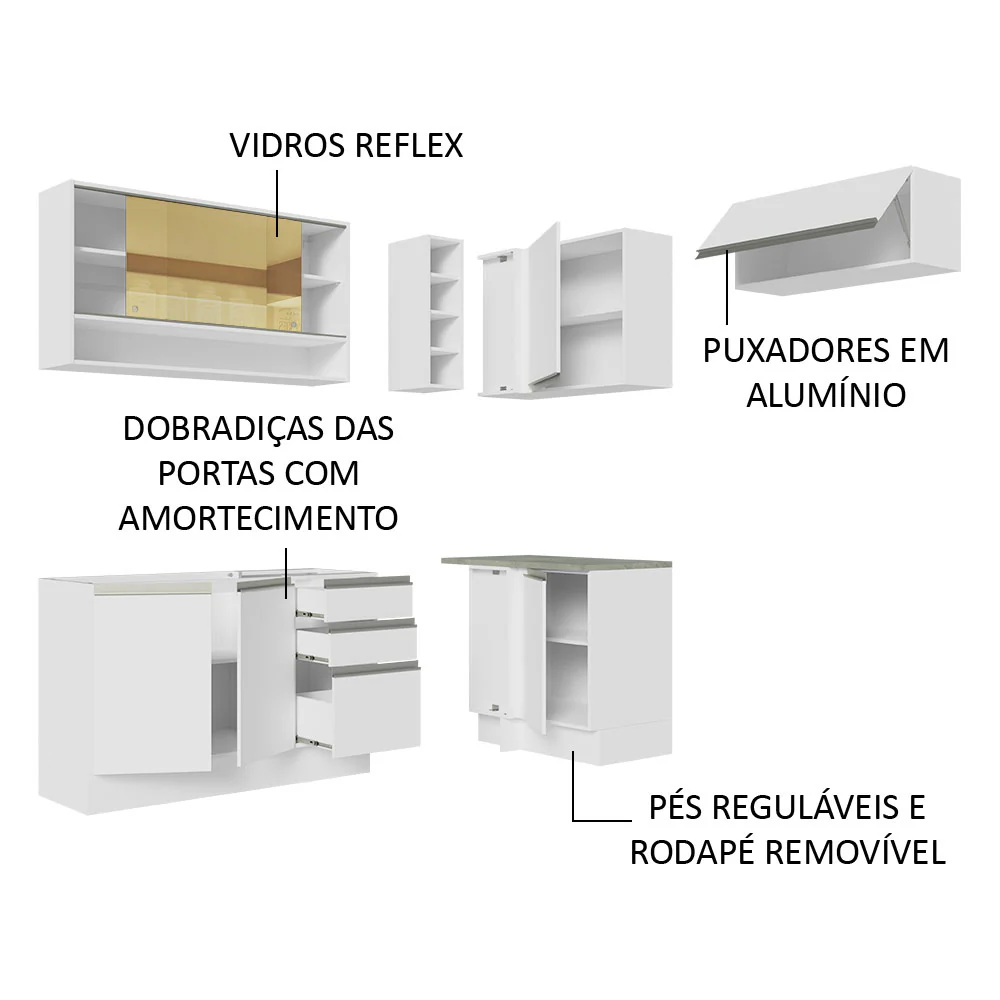 Armário de Cozinha Completa de Canto 349cm Branco Glamy Madesa 06 - Image 4