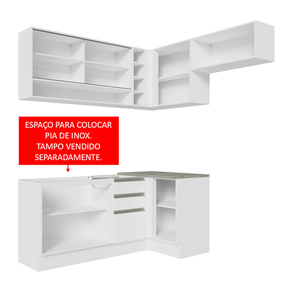 Armário de Cozinha Completa de Canto 349cm Branco Glamy Madesa 06 - Image 5