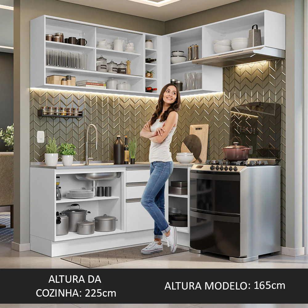 Armário de Cozinha Completa de Canto 349cm Branco Glamy Madesa 06 - Image 6