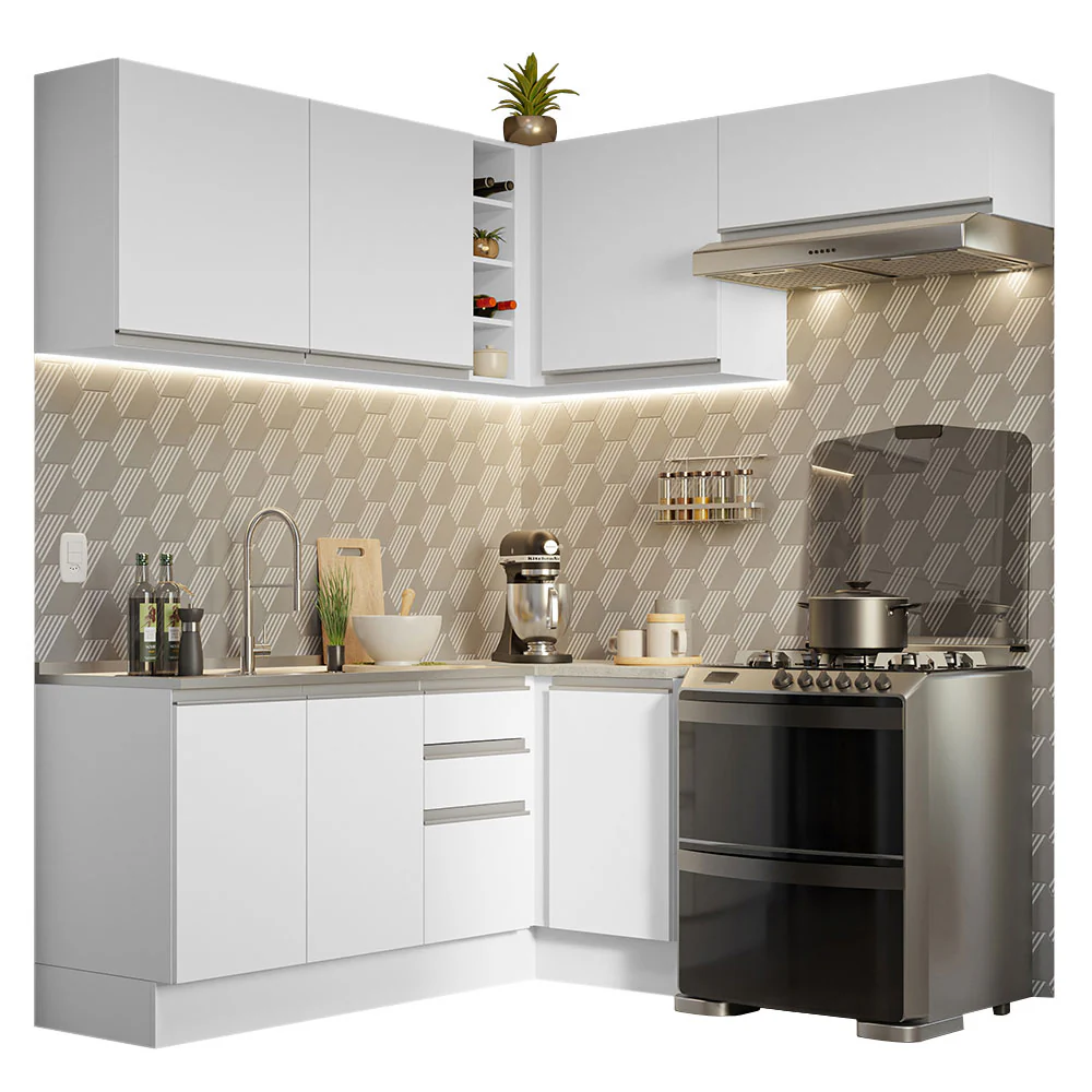 Armário de Cozinha Completa de Canto 349cm Branco Glamy Madesa 07 - Image 2