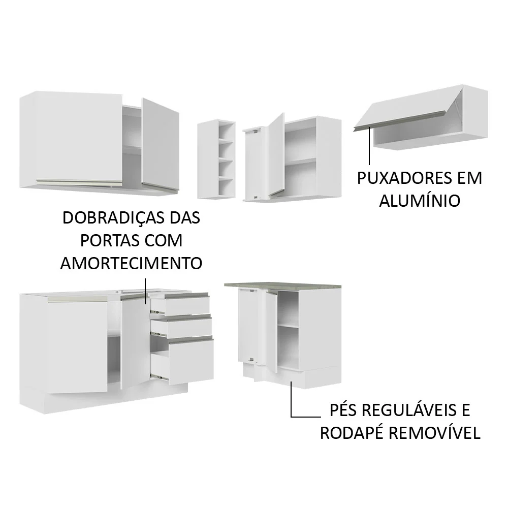 Armário de Cozinha Completa de Canto 349cm Branco Glamy Madesa 07 - Image 4