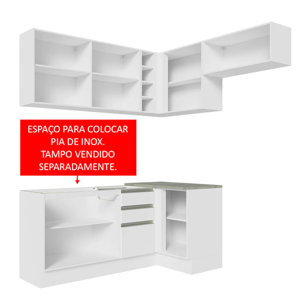 Armário de Cozinha Completa de Canto 349cm Branco Glamy Madesa 07 - Image 5