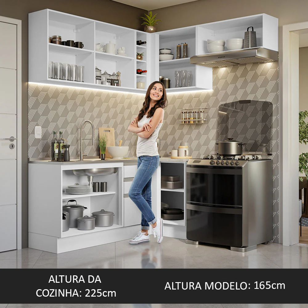 Armário de Cozinha Completa de Canto 349cm Branco Glamy Madesa 07 - Image 6