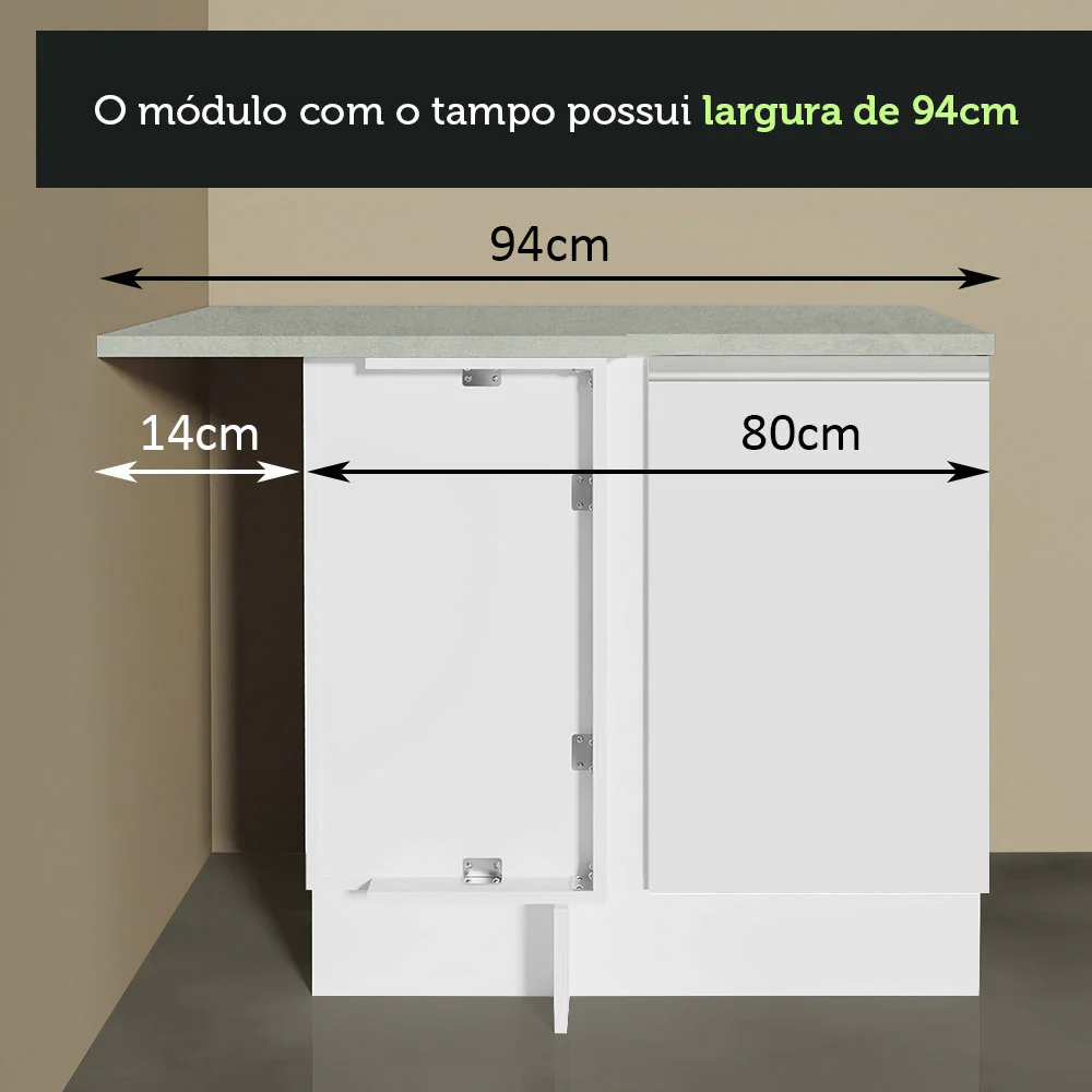 Armário de Cozinha Completa de Canto 349cm Branco Glamy Madesa 07 - Image 9