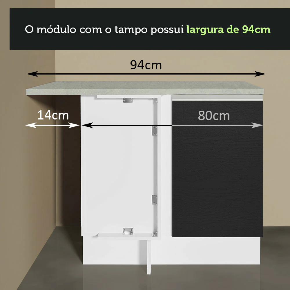Armário de Cozinha Completa de Canto 349cm Branco/Preto Glamy Madesa 06 - Image 9