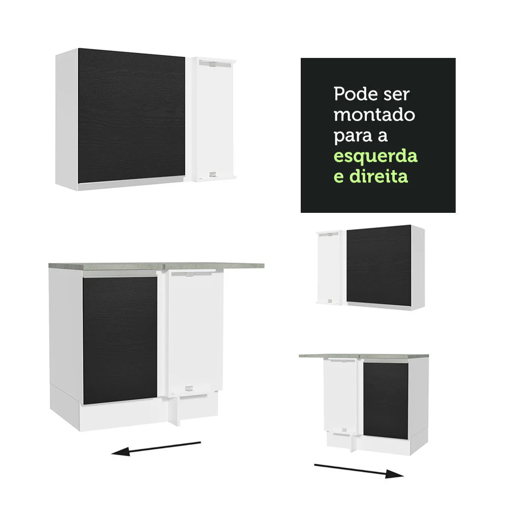 Armário de Cozinha Completa de Canto 349cm Branco/Preto Glamy Madesa 07 - Image 10