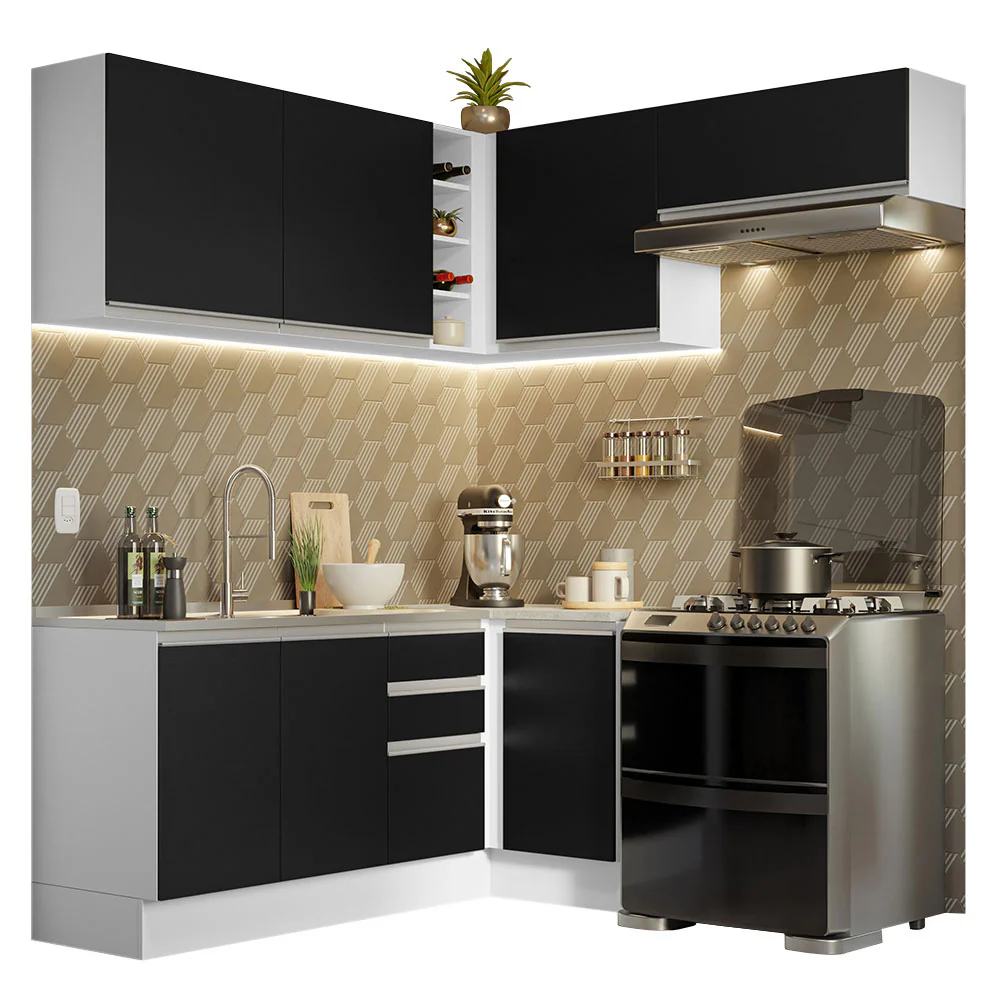 Armário de Cozinha Completa de Canto 349cm Branco/Preto Glamy Madesa 07 - Image 2