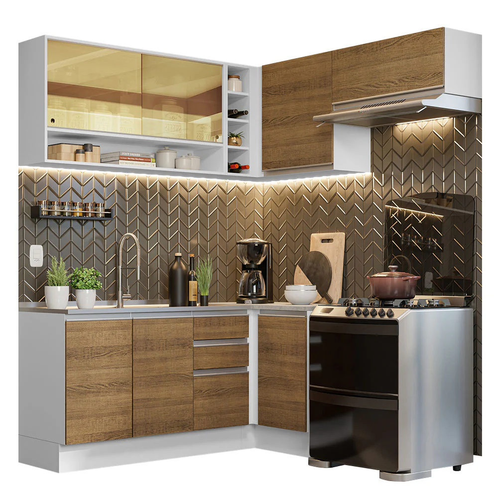 Armário de Cozinha Completa de Canto 349cm Branco/Rustic Glamy Madesa 06 - Image 2