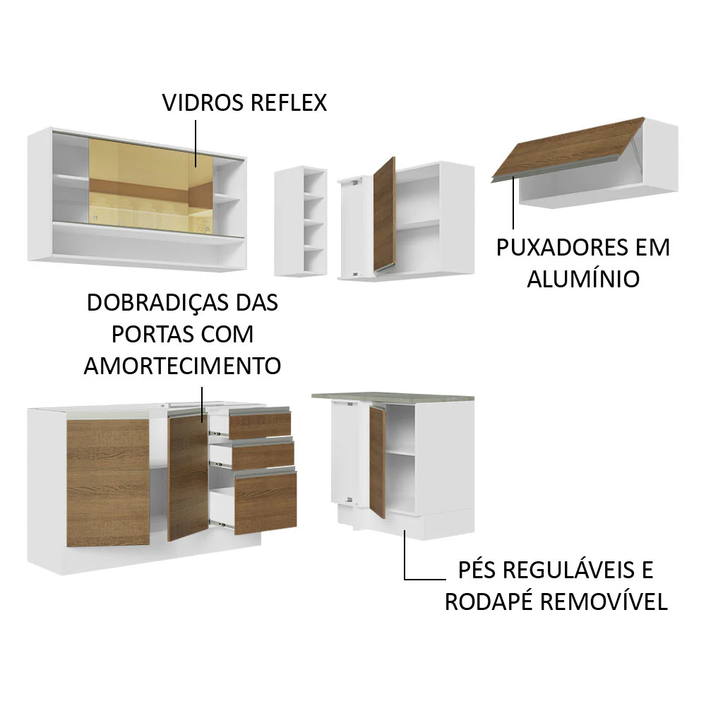 Armário de Cozinha Completa de Canto 349cm Branco/Rustic Glamy Madesa 06 - Image 4