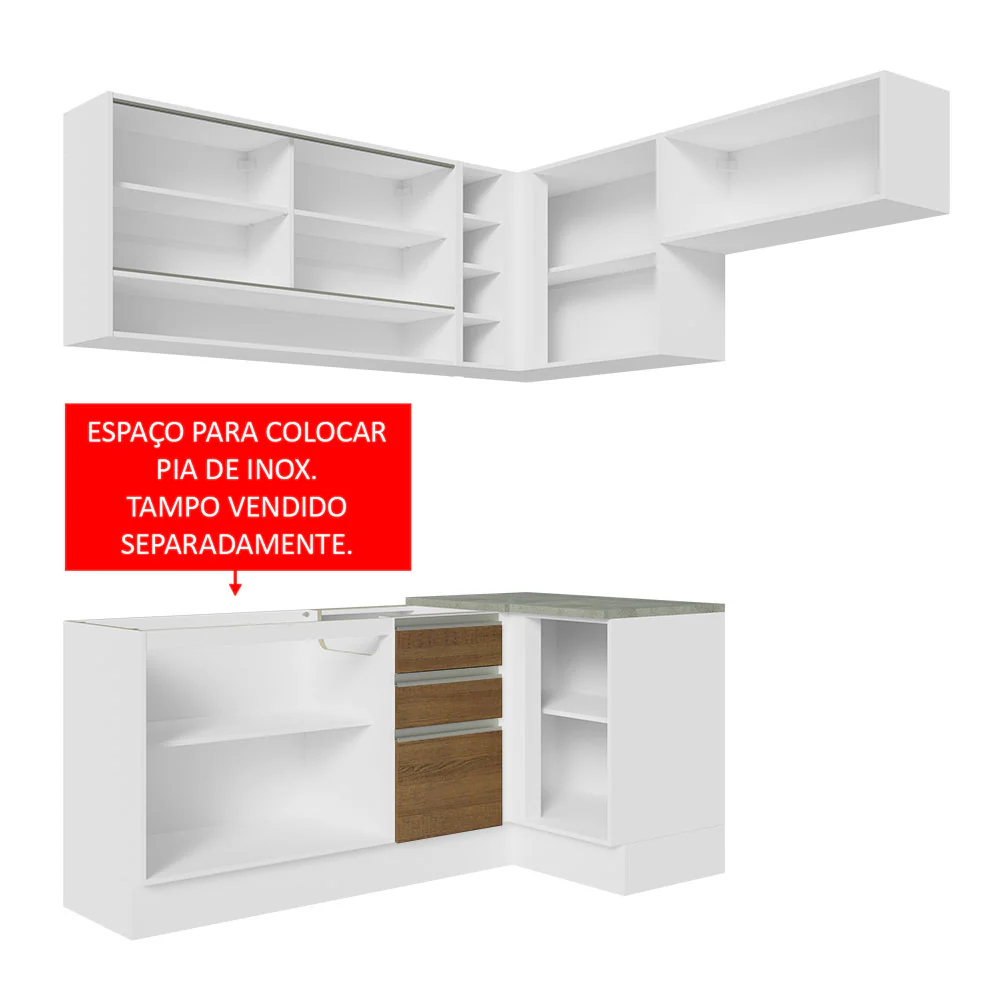 Armário de Cozinha Completa de Canto 349cm Branco/Rustic Glamy Madesa 06 - Image 5