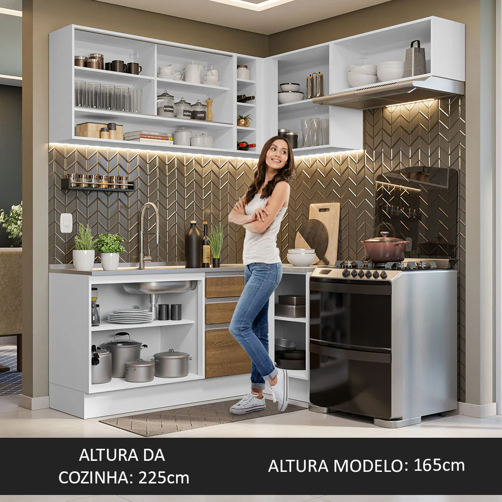 Armário de Cozinha Completa de Canto 349cm Branco/Rustic Glamy Madesa 06 - Image 6