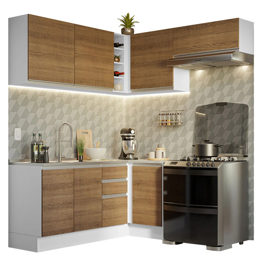 Armário de Cozinha Completa de Canto 349cm Branco/Rustic Glamy Madesa 07 - Image 2