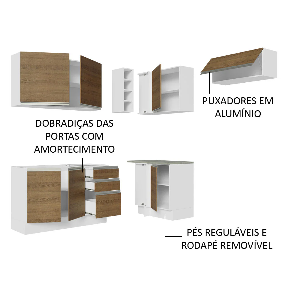 Armário de Cozinha Completa de Canto 349cm Branco/Rustic Glamy Madesa 07 - Image 4