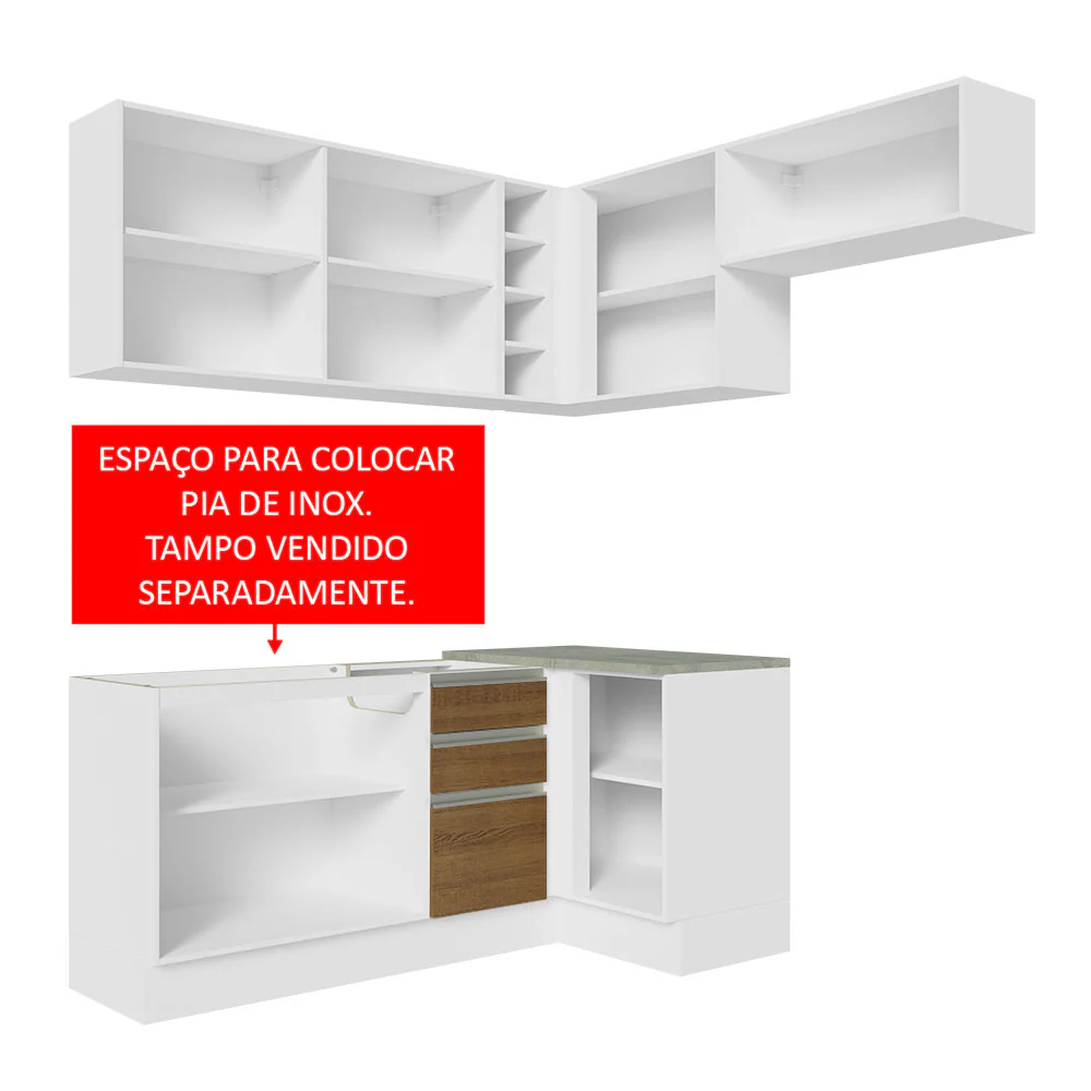 Armário de Cozinha Completa de Canto 349cm Branco/Rustic Glamy Madesa 07 - Image 5