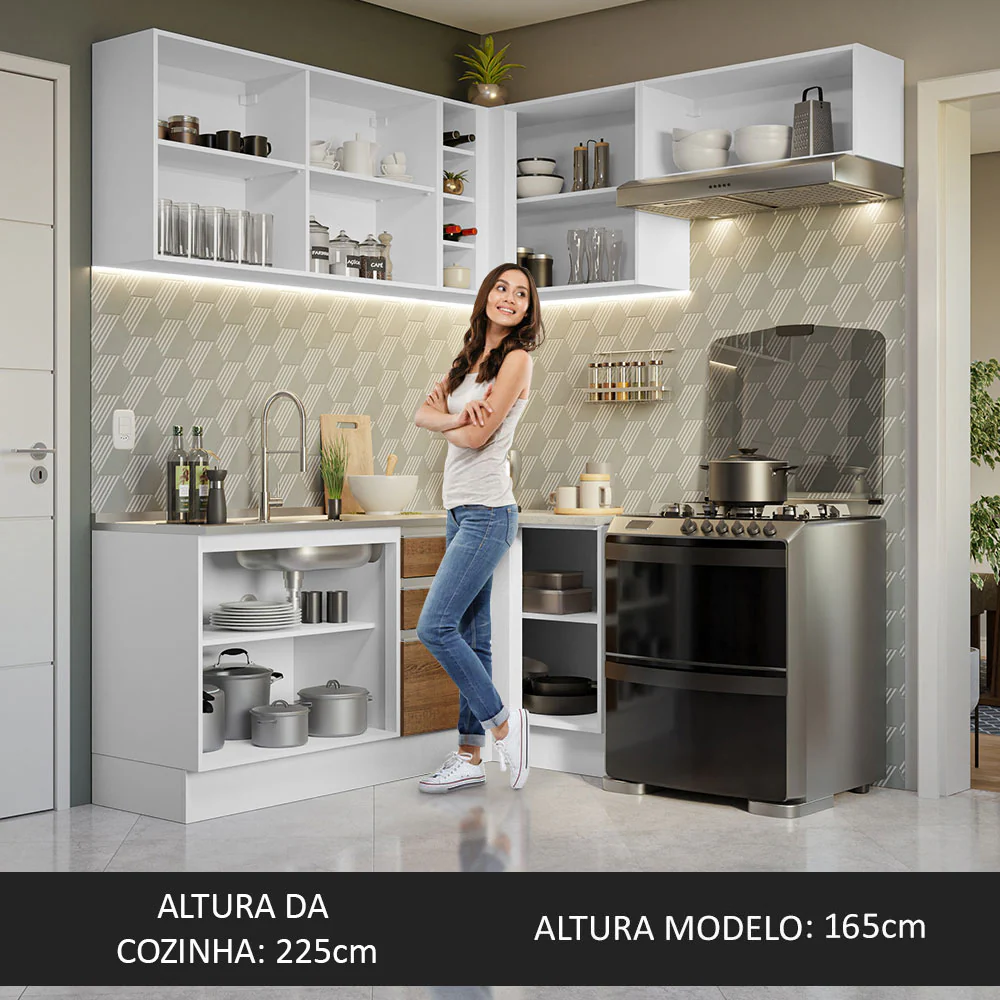 Armário de Cozinha Completa de Canto 349cm Branco/Rustic Glamy Madesa 07 - Image 6