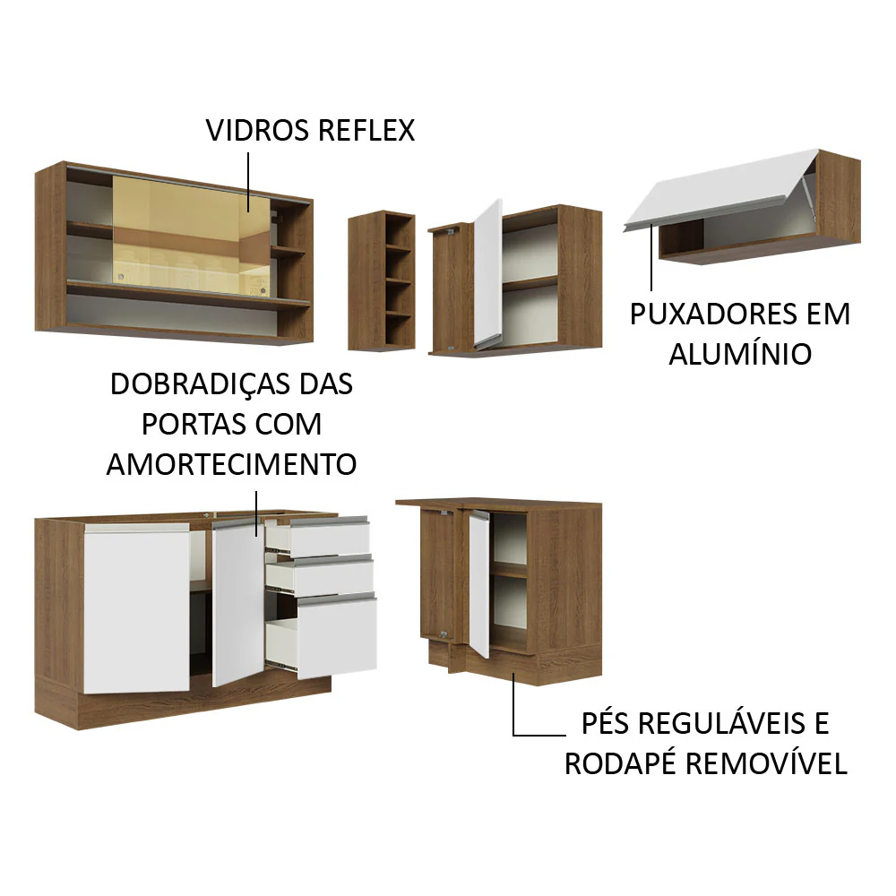 Armário de Cozinha Completa de Canto 349cm Rustic/Branco Glamy Madesa 06 - Image 4