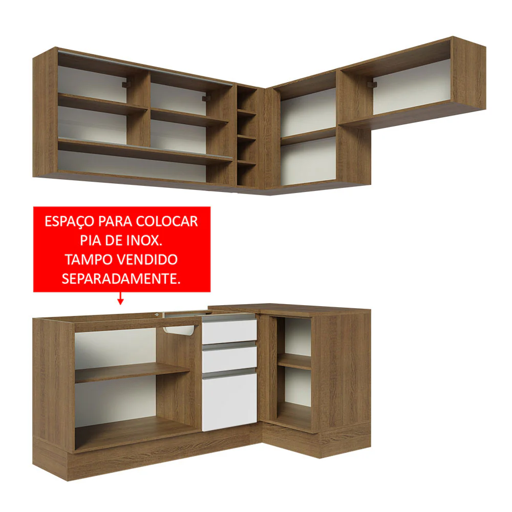 Armário de Cozinha Completa de Canto 349cm Rustic/Branco Glamy Madesa 06 - Image 5