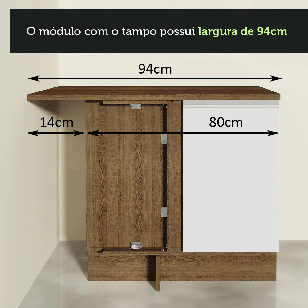 Armário de Cozinha Completa de Canto 349cm Rustic/Branco Glamy Madesa 06 - Image 9