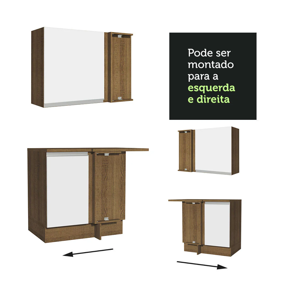 Armário de Cozinha Completa de Canto 349cm Rustic/Branco Glamy Madesa 07 - Image 10