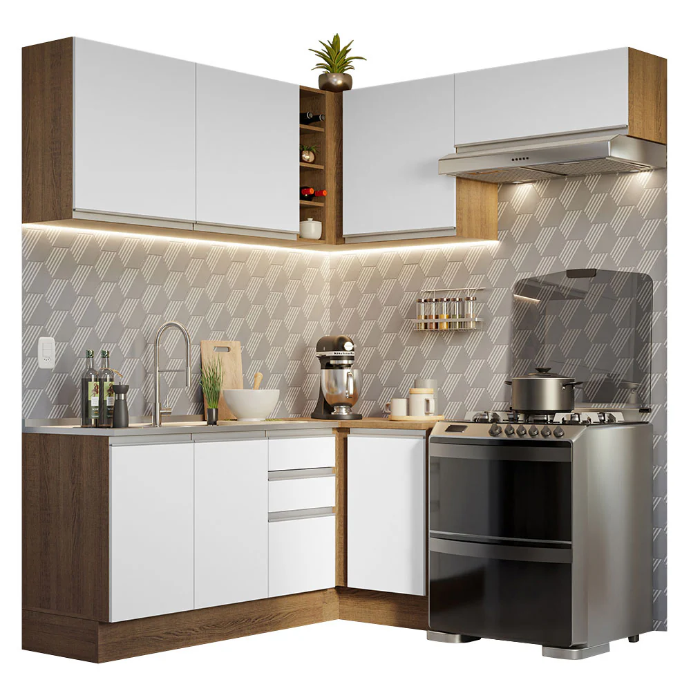 Armário de Cozinha Completa de Canto 349cm Rustic/Branco Glamy Madesa 07 - Image 2