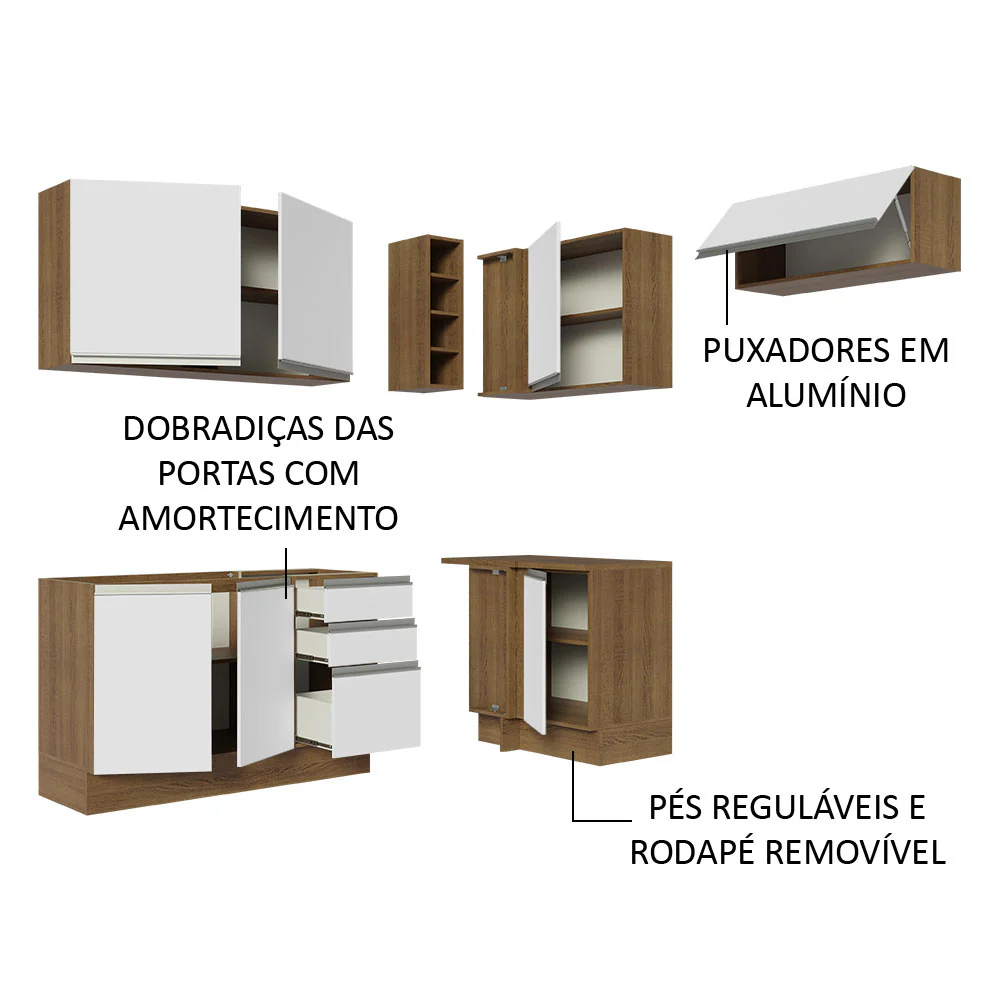 Armário de Cozinha Completa de Canto 349cm Rustic/Branco Glamy Madesa 07 - Image 4