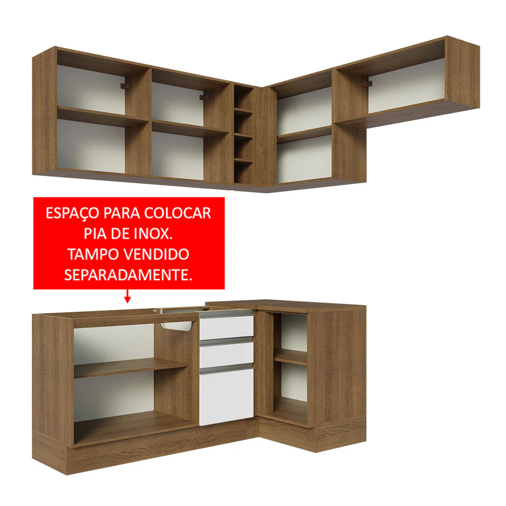 Armário de Cozinha Completa de Canto 349cm Rustic/Branco Glamy Madesa 07 - Image 5