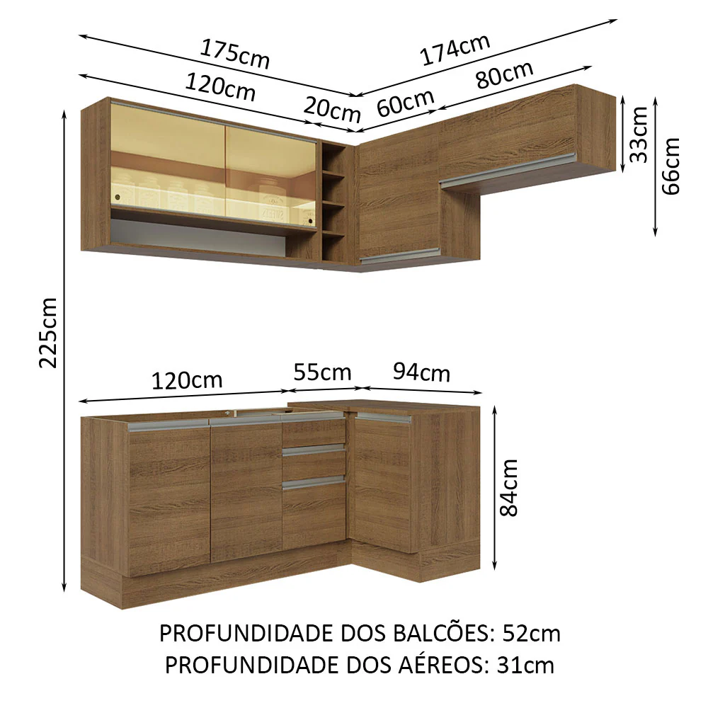 Armário de Cozinha Completa de Canto 349cm Rustic Glamy Madesa 06 - Image 3