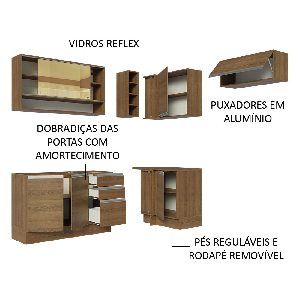 Armário de Cozinha Completa de Canto 349cm Rustic Glamy Madesa 06 - Image 4