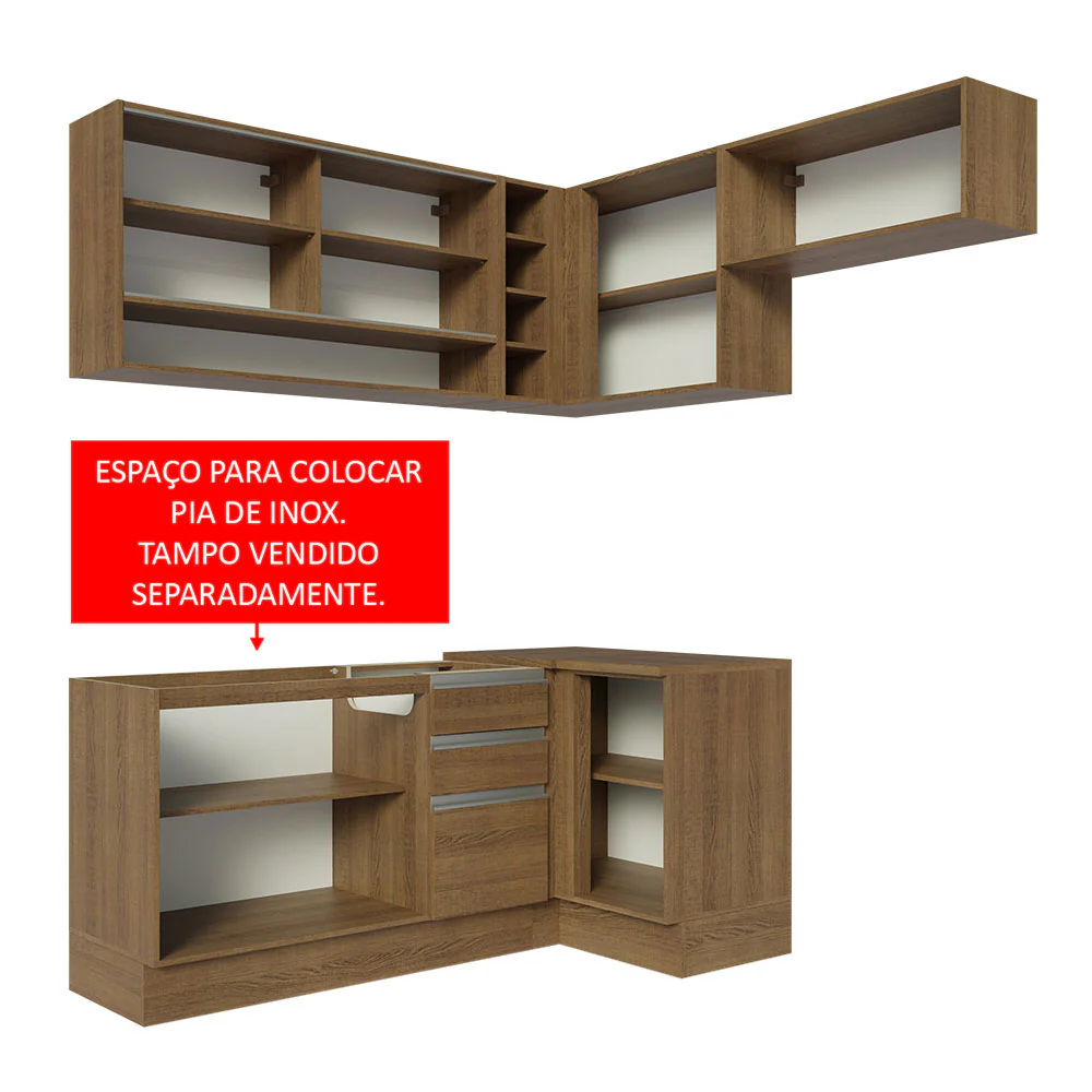 Armário de Cozinha Completa de Canto 349cm Rustic Glamy Madesa 06 - Image 5