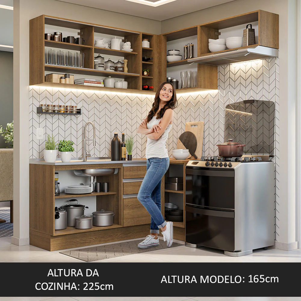 Armário de Cozinha Completa de Canto 349cm Rustic Glamy Madesa 06 - Image 6