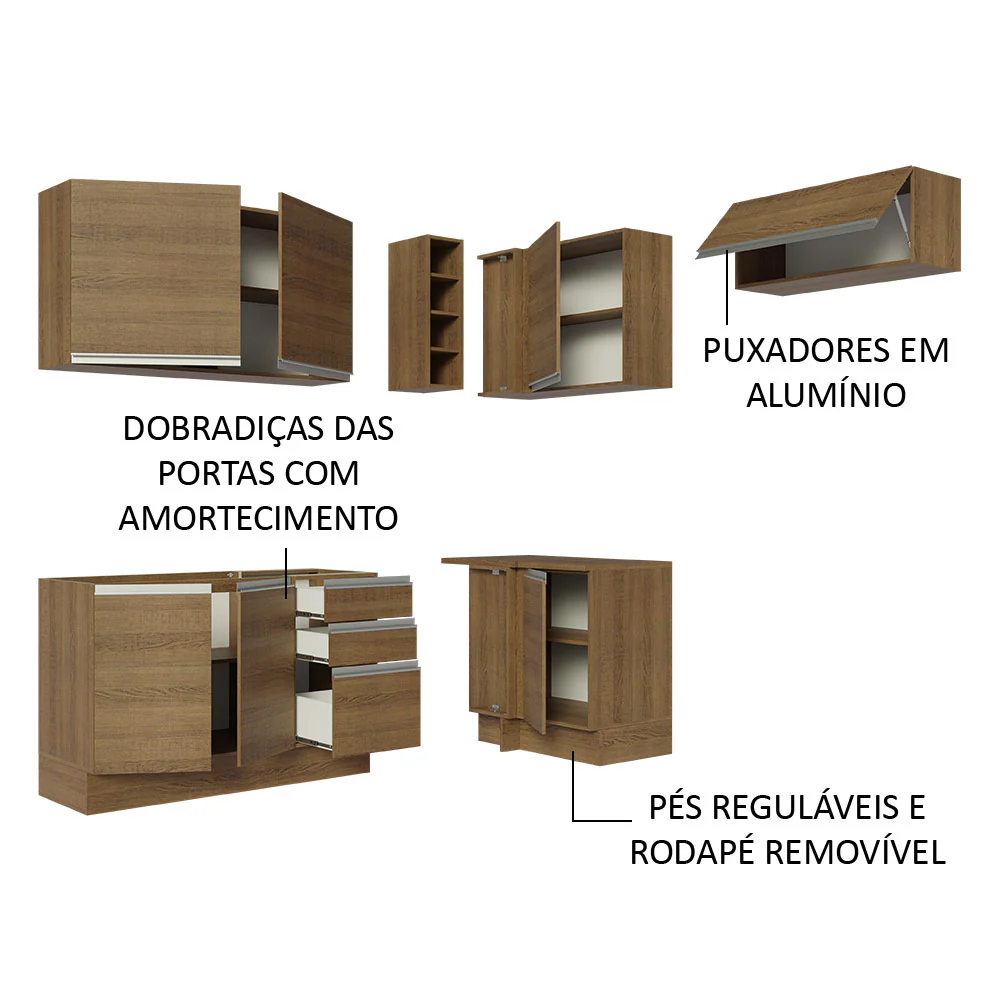 Armário de Cozinha Completa de Canto 349cm Rustic Glamy Madesa 07 - Image 4