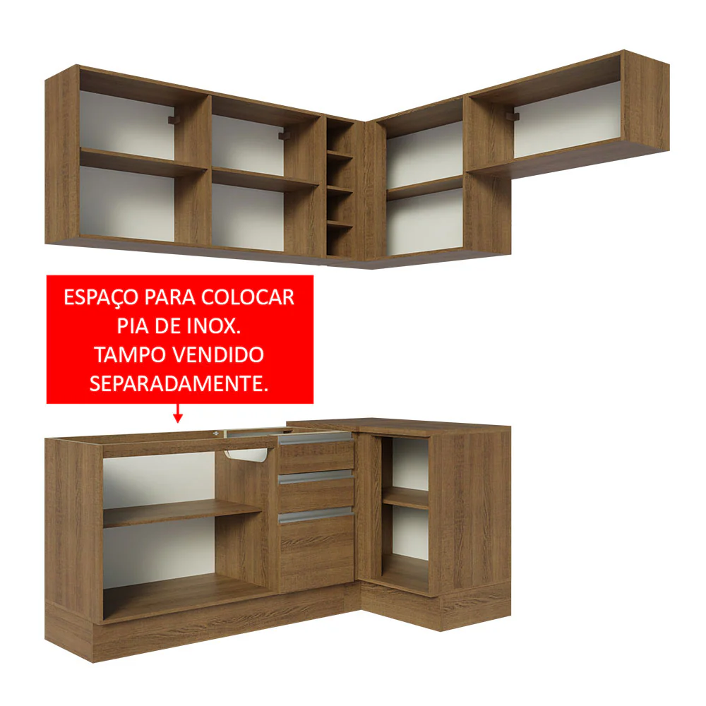 Armário de Cozinha Completa de Canto 349cm Rustic Glamy Madesa 07 - Image 5