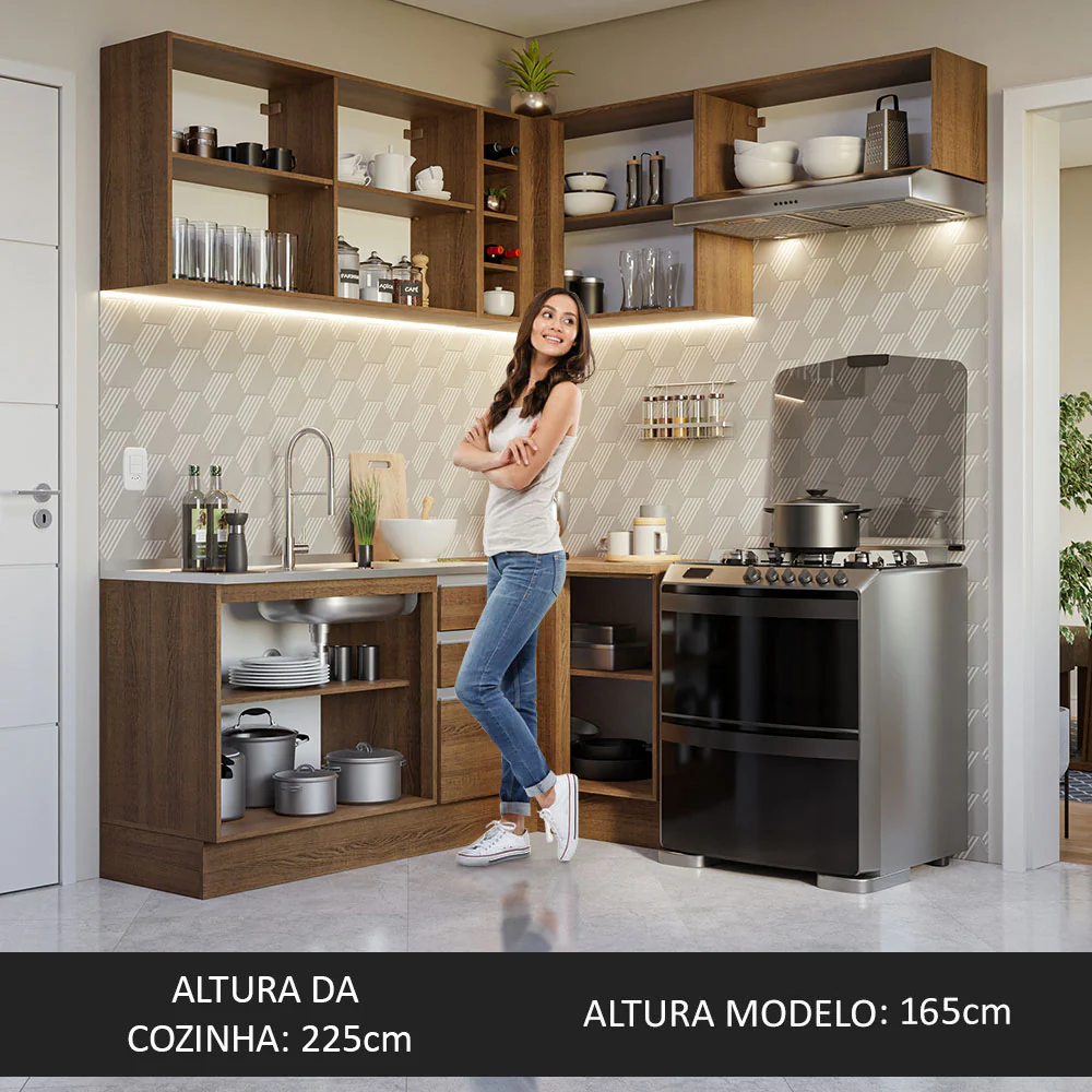 Armário de Cozinha Completa de Canto 349cm Rustic Glamy Madesa 07 - Image 6