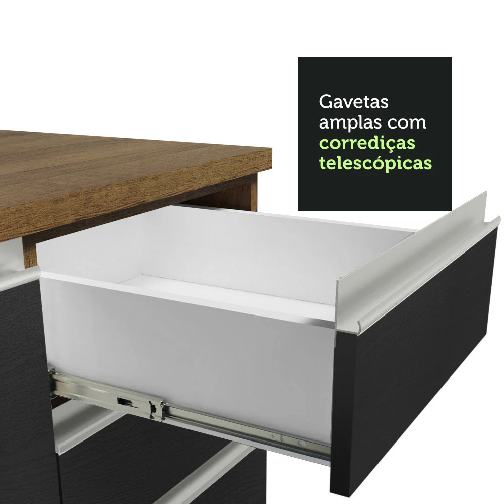 Armário de Cozinha Completa de Canto 349cm Rustic/Preto Glamy Madesa 07 - Image 8