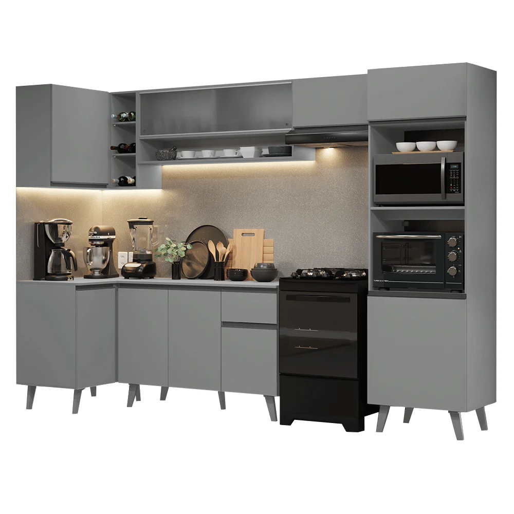 Armário de Cozinha Completa de Canto 385cm Cinza Nice Madesa 03 - Image 2
