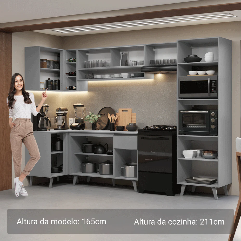 Armário de Cozinha Completa de Canto 385cm Cinza Nice Madesa 03 - Image 5