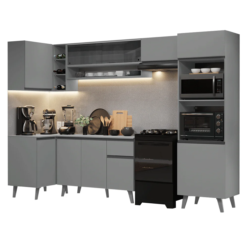 Armário de Cozinha Completa de Canto 385cm Cinza Nice Madesa 04 - Image 2