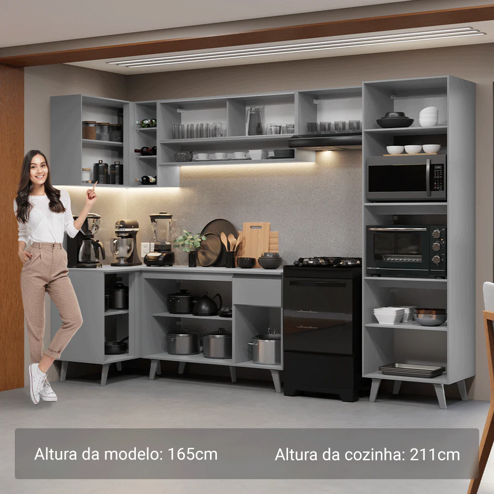 Armário de Cozinha Completa de Canto 385cm Cinza Nice Madesa 04 - Image 5