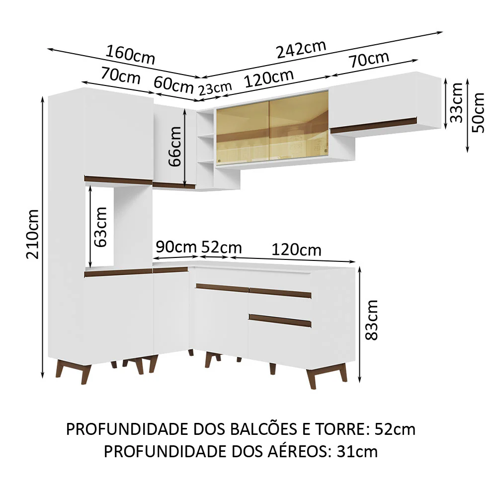 Armário de Cozinha Completa de Canto 392cm Branco Reims Madesa 03 - Image 3