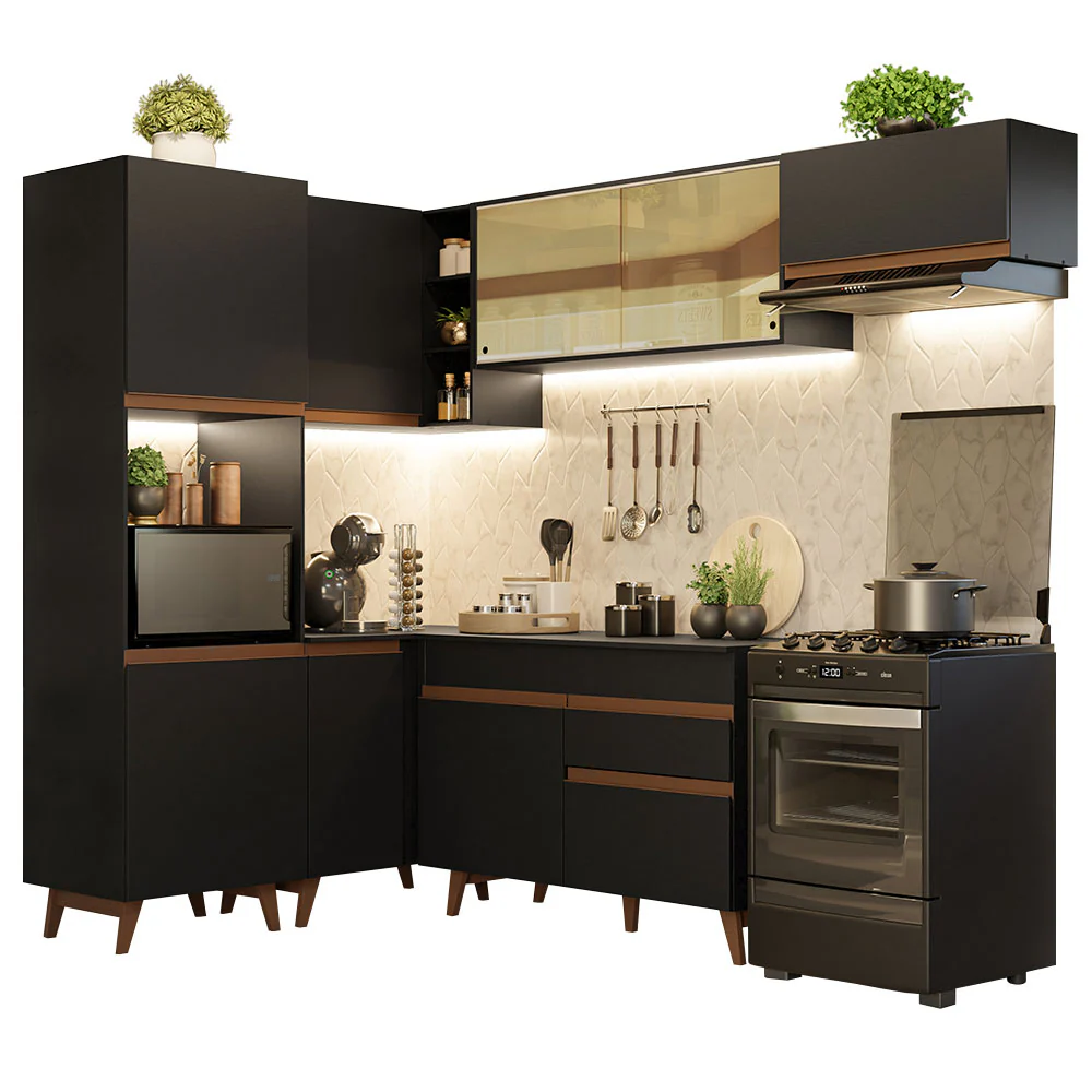 Armário de Cozinha Completa de Canto 392cm Preto Reims Madesa 03 - Image 2