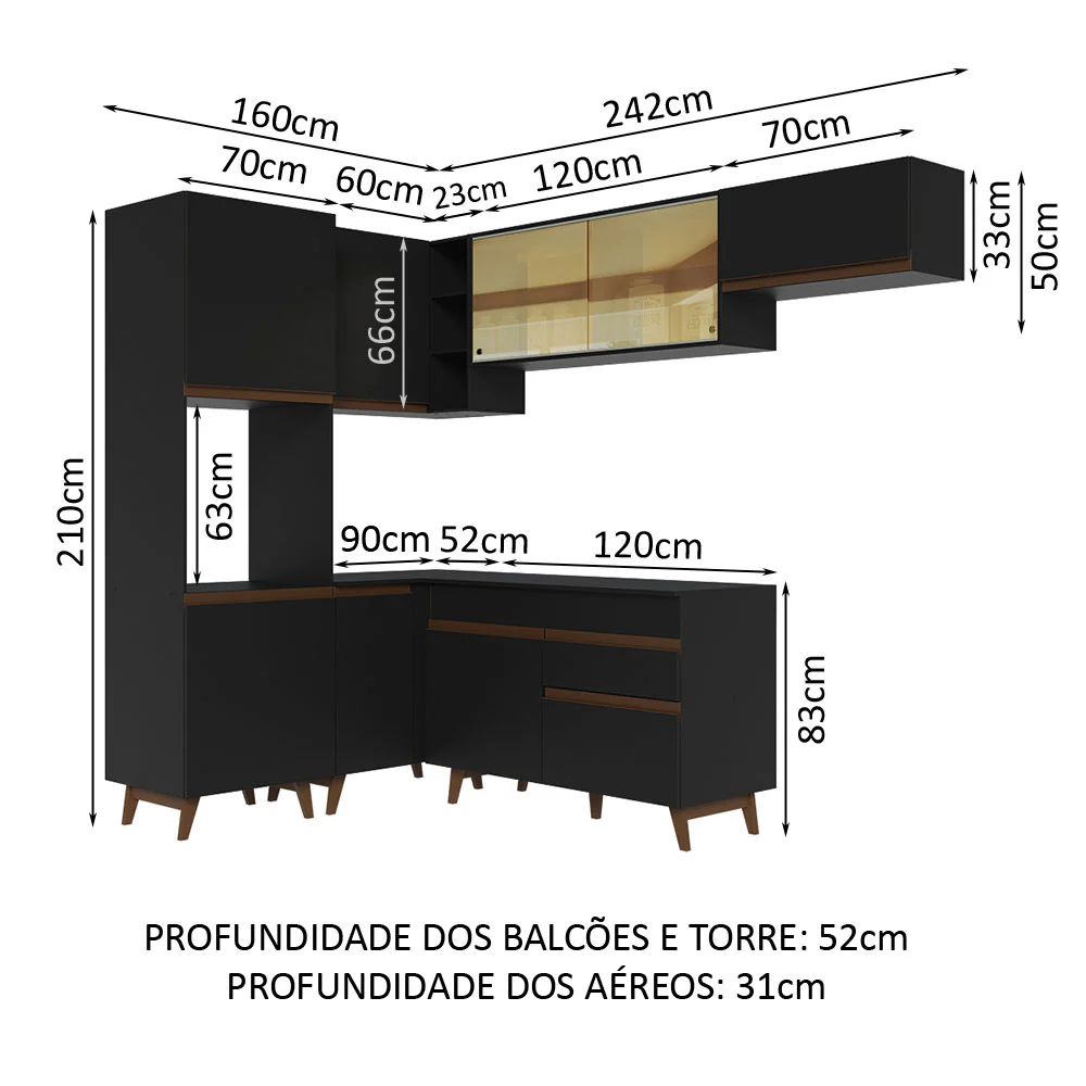 Armário de Cozinha Completa de Canto 392cm Preto Reims Madesa 03 - Image 3
